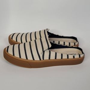 Toms 760518 White Striped Slip-On Slide Mule Flats Shoes Women Size 11
